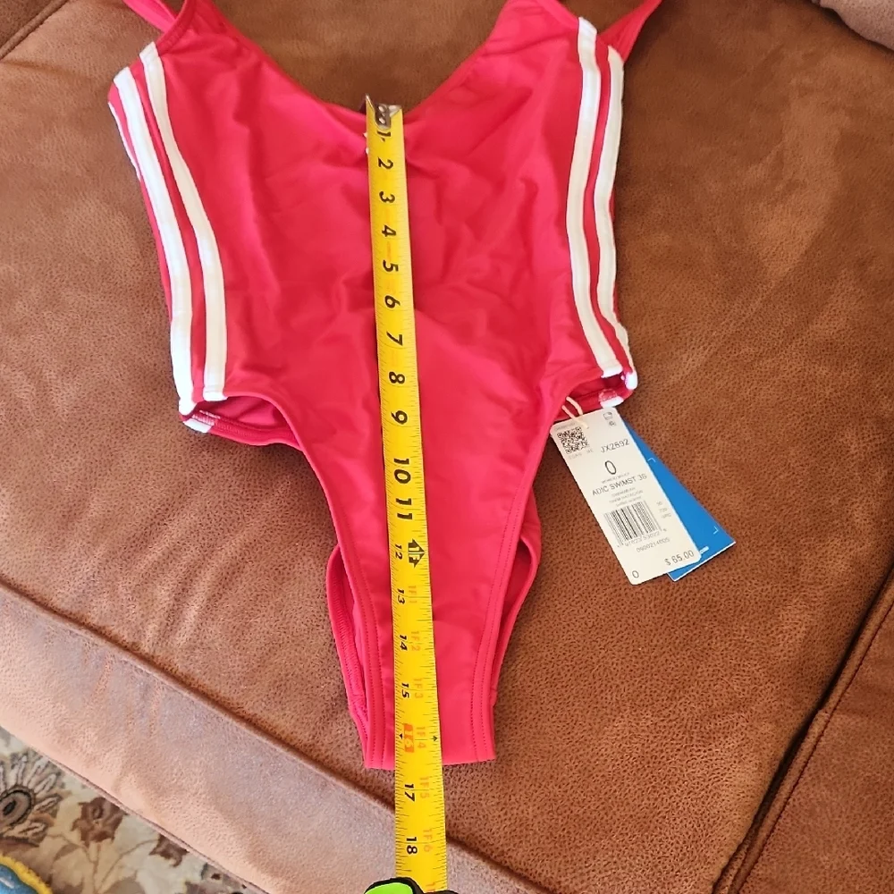 Adidas Red One-Piece Swimsuit with White Side Stripes - Picture 11 of 14